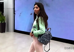 Brave brunette takes him deep in a mall bathroom stall
