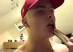 Boynapped.com: Shaved british amateur Tyler Storm wearing socks jerking uncut dick in the bed