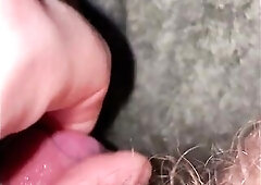 FTM Transman jerking his swollen hard juicy love button cock then stuffing his hungry sloppy moist aperture with a girthy sex tool showing the creamy 