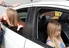 Little Angel is sucking Leo Gaffer's cock behind his GF's back