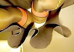 BlueGirl70 Red Nylons Upskirt