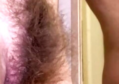 Skinny mother I'd like to fuck Bushy Sara rubs, fingers and widen her large shaggy bush in front of the mirror. Get the full unedited version on 