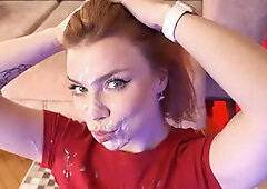 Giant Cumshot! Her Face is Completely Covered Sperm