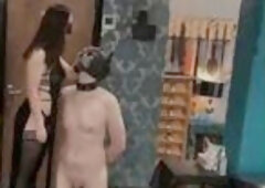 Femdom dungeon session with ruined climax and cum cleaning