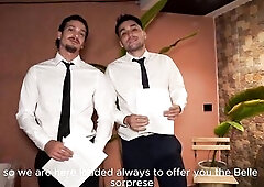 We interview the pretty redhead Celeste Alba and finish permeating her with 2 rods inside