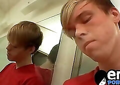 Alluring butt muncher strokes his big dick in the bathroom