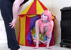 Bootyful female clown gets spanked and fucked hard in tight anal hole