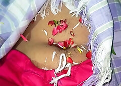 Married Couples Enjoying Roleplay Romance In Flower Bed In Kitchen Side