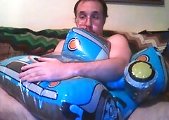 Gay stud enjoys riding inflatable car boat