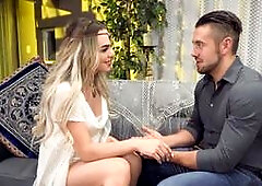 Trans babe in lingerie gives boyfriend sensual blowjob before raw anal