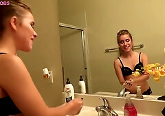 Lilly Ford gives a teasing handjob through blue lace panties in intimate POV