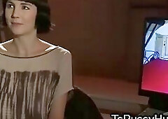 Blonde tranny fucks babe into submission