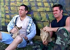 Naughty little redhead in hot restroom threesome