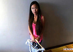 Kinky Asian maid Rose flashes her small tits fucks doggy and gives a ride