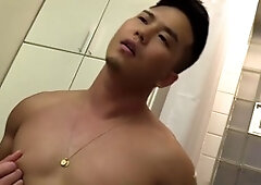 Douche, muscle jerk off, muscular asian