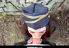 Tempting an Pleasing Flight Attendant in Prague Leads to a Wild and Steamy Meeting on the Streets