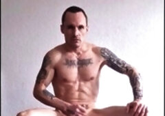 Muscular straight guy has a wild solo session with his rock-hard cock and cums multiple times