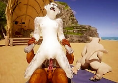 Fur three-some ends in creampie and squirting in intensive Wild Life sex