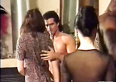 Cheating at their own bachelorette and bachelor party. Everybody gets down and ribald fellatio-jobs and screwing the entertainment.