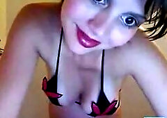 A beautiful Latina babe with funny nipples shows off her sexy pregnant body on webcam.