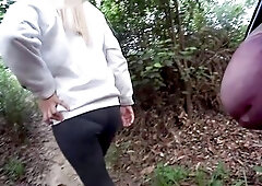 WANG FLASH IN FOREST: Sporty mother i'd like to fuck caught me jerking off and laughs at my giant ejaculation