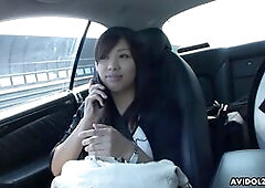 Japanese brunette Karin Asahi sucks dick in the car uncensored.