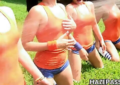 Tiny boobs lesbian dildo tightened & muff licked hardcore