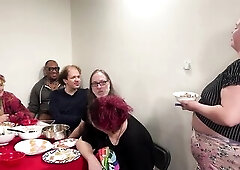 Tina Sparkles directs in this scene focused on the prevalence of fatphobia, not merely in porn, but in society at big. At a dinner party conversations