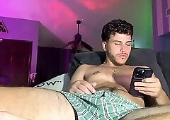 Hairy Guy Stroking His Mushroom Dick