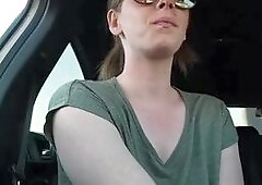 Hot Amateur Babe Fingers Herself and Cock in Car