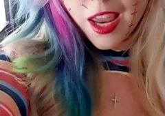 X Mandy Foxxx In Genderbend Cosplay Chucky. Halloween Theme. Close Up Plus, Finger, Ruined Make Up & Orgasm