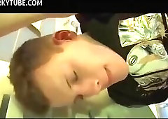 Bathroom bareback sex blowjob and eatcum