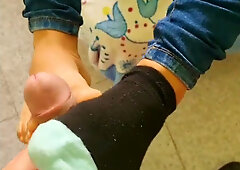 Young Asian girlfriend stars in homemade sock and shoe footjob compilation from their bedroom and couch sessions
