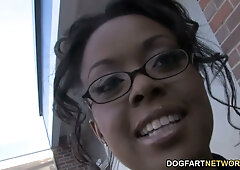 Ebony pornstar Chanel Dior takes a thick glory hole load straight to the face