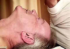 Grandad gets oil massage from 2 pretty teen cuties and they screw him oldje three-some serbian teenager youthful threesome three-some oral sex ejacula
