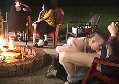 Submissive cum-smore by the fire
