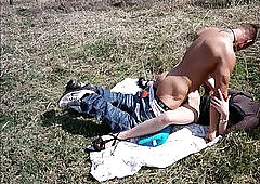ANOREXIC GERMAN teen in Real MMF three-way Outdoor in Park
