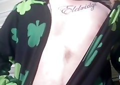 Jock pulls his rock hard dick out to stroke it