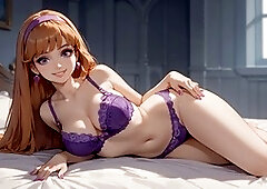 Futanari Daphne gets herself off and milks her cock