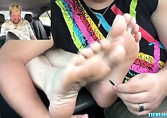 Matt Tickles Red Blacks Cute Soft Feet In A Car Pool
