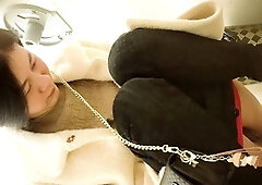 Cute amateur asian web cam girl playing with her toy