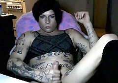 Cross Dresser Fingers And Cums Watching Porn Then Eats It Up