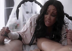 Lusty Busty Ebony Spider-like Alien Creature Needs Two Hefty Dicks To Quench Her Cum Thirst