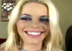 Skinny Blonde Teases Then Gets Double Penetrated In Fishnet