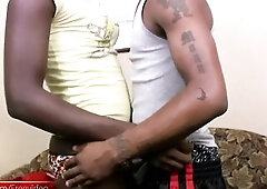 Black t-girl gets large schlong in her butt and facial spunk flow