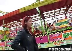 Wonderful red haired amateur is nailed in a park for some cash