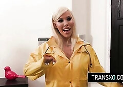 Undressed Underneath Raincoat T-girl Surprises Boyfriend With Coarse Anal