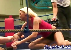 Lesbian beauties grappling bare