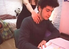 A red-hot redhead teen controls the pace as she rides her man hard while he studies. Deepthroating, moaning, and POV camera angles add to the raw, pas