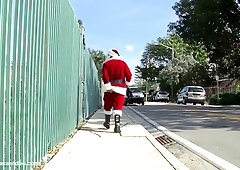 Lisa Sparxxx as a horny Santa gets deep throat and facials from her partner